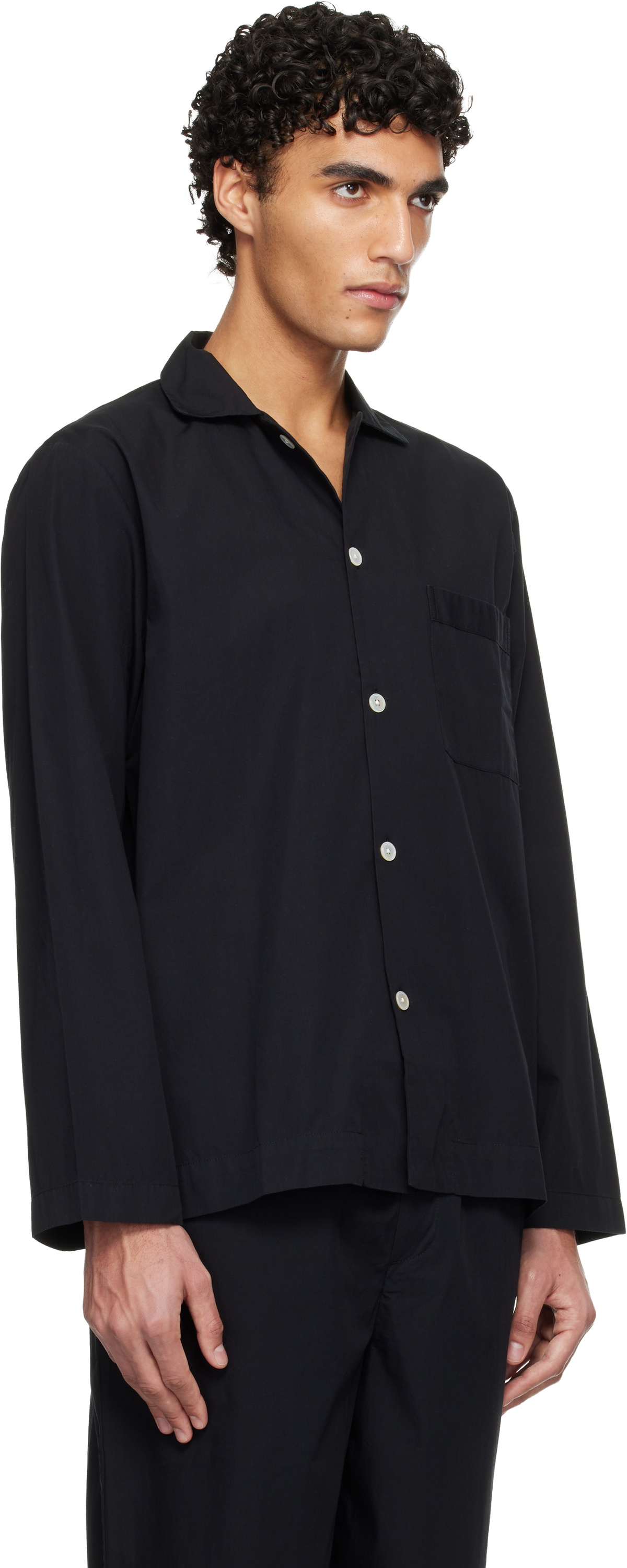 Tekla Black Poplin Long-Sleeved Pyjama Shirt