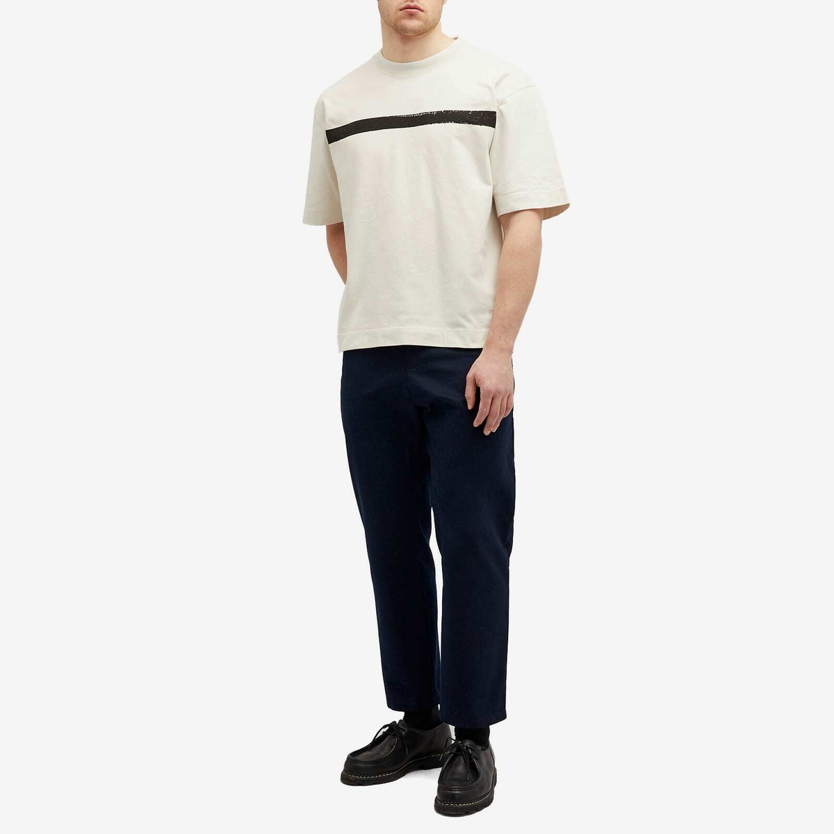 MHL by Margaret Howell Men's Painted Stripe T-Shirt in Off White