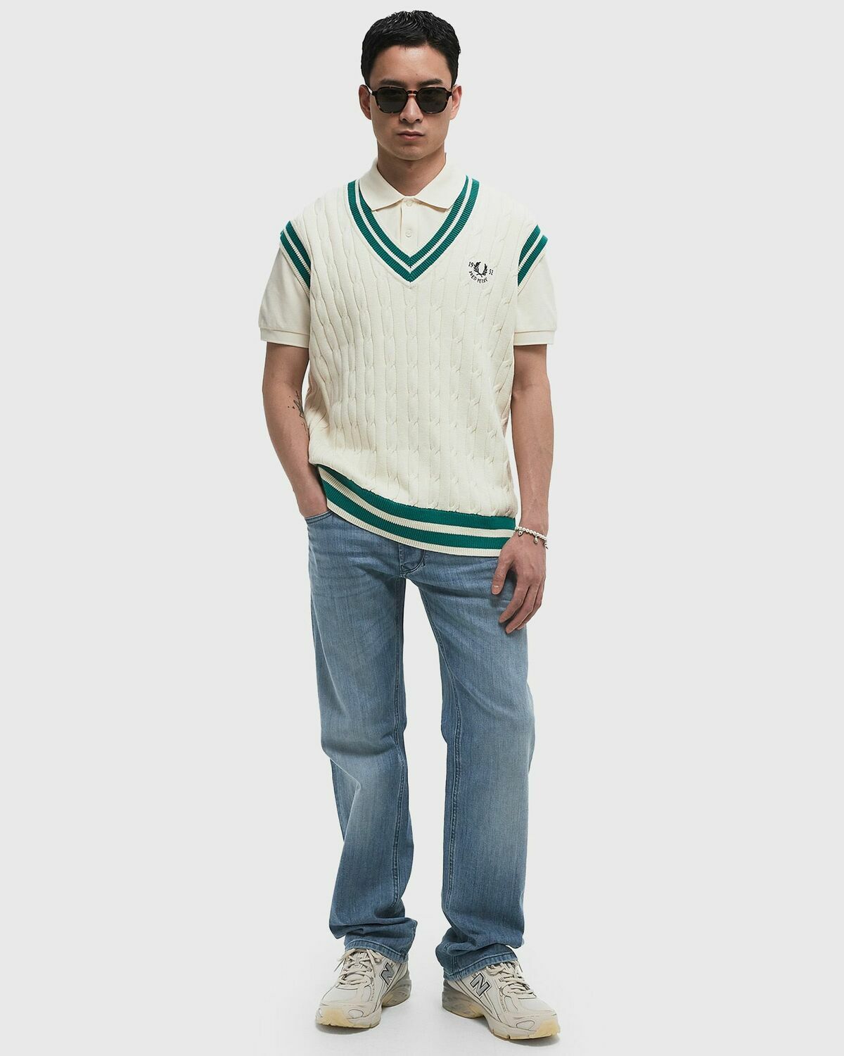 Fred Perry CABLE KNIT TENNNIS TANK Beige Mens Vest