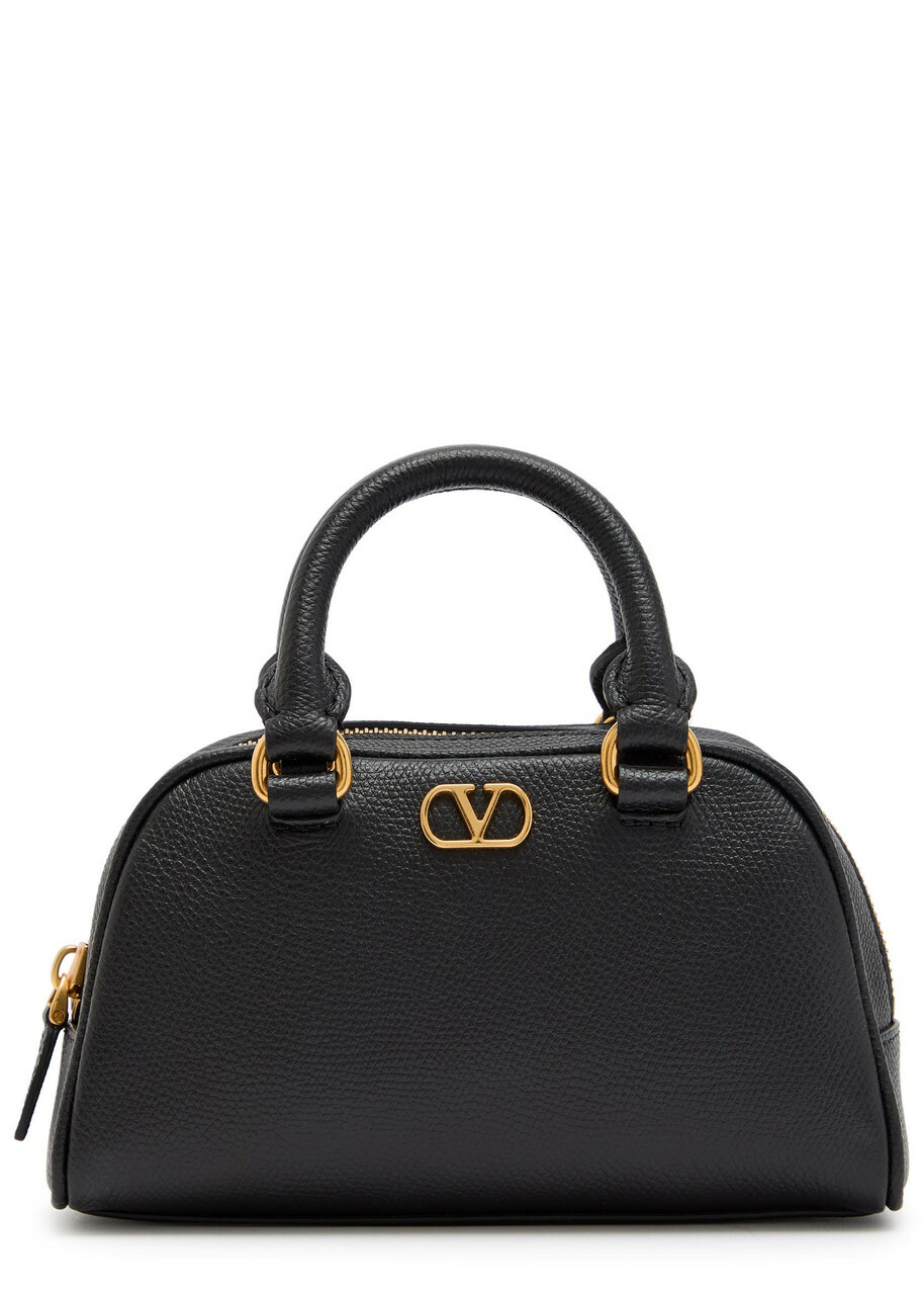 Valentino Garavani Vlogo Mini Pebbled Leather top Handle bag - Black - One Size