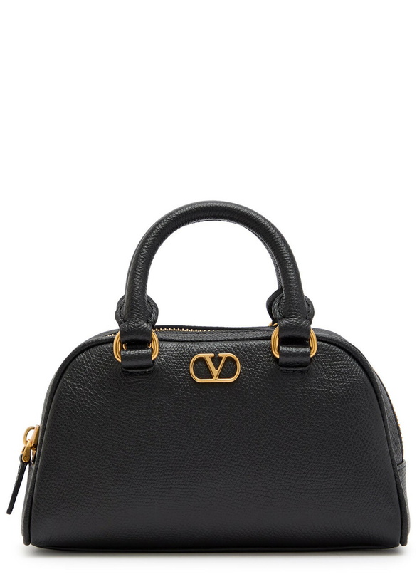 Photo: Valentino Garavani Vlogo Mini Pebbled Leather top Handle bag - Black - One Size