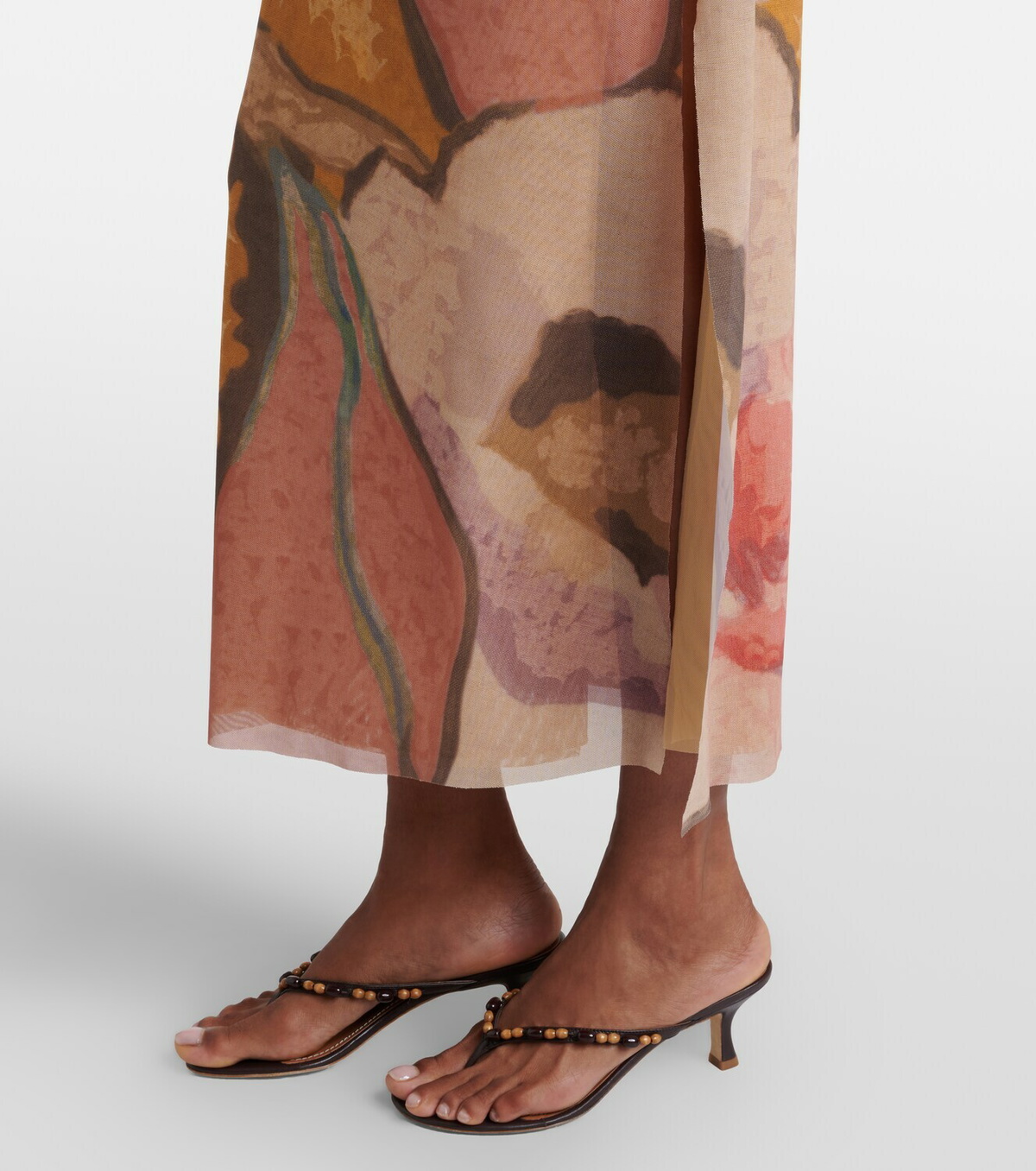 SIR Printed mesh maxi skirt