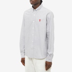 AMI Men's Heart Striped Button Down Oxford Shirt in Black/White