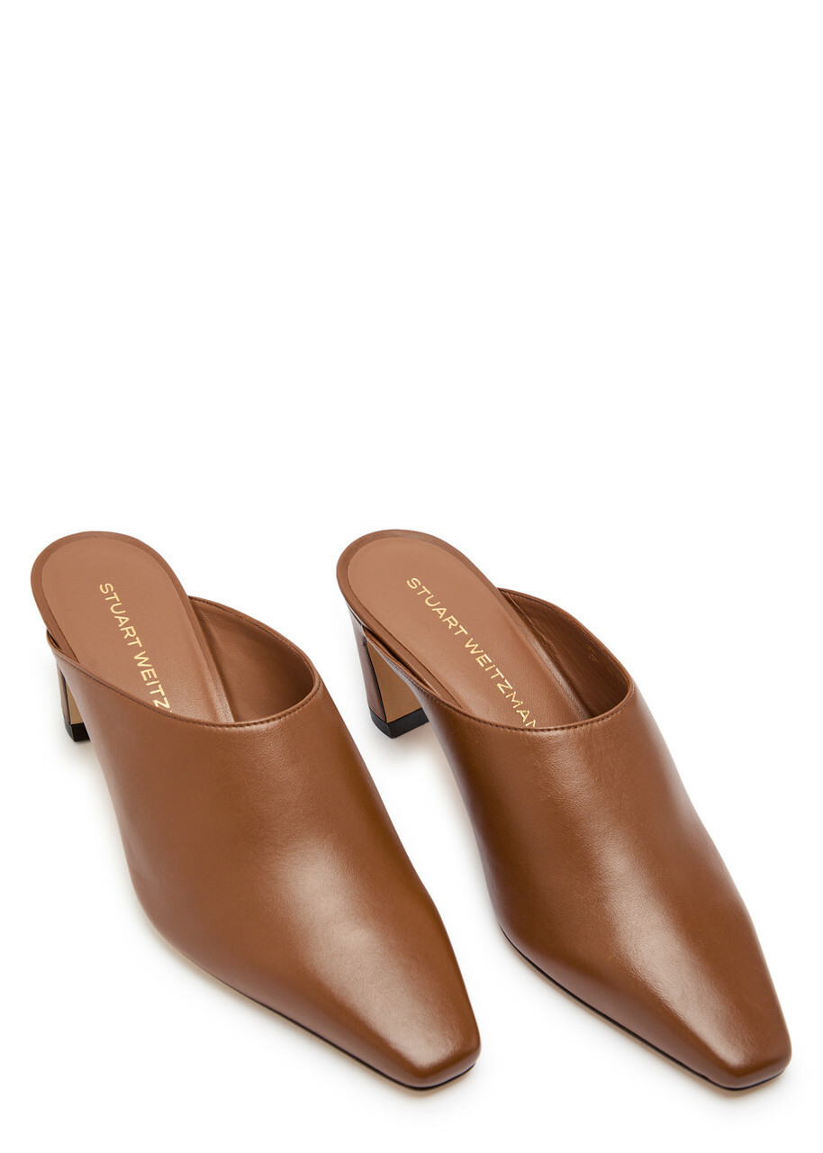 Stuart Weitzman Stassi 50 Leather Mules Brown