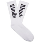 Rhude - Ribbed Logo-Jacquard Cotton-Blend Socks - White