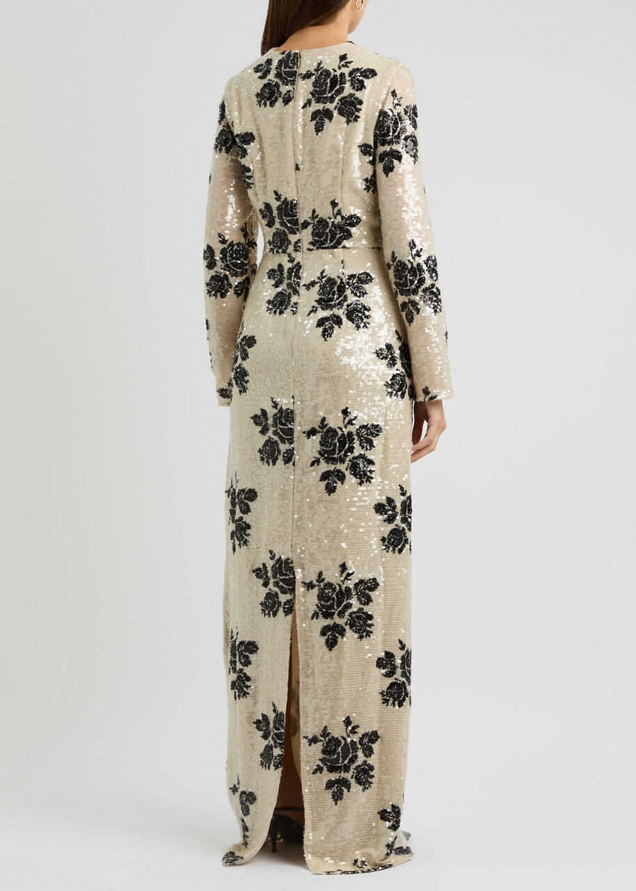 sachin and babi light blue dress Erdem Draped Floral Sequin Gown White And Black Erdem