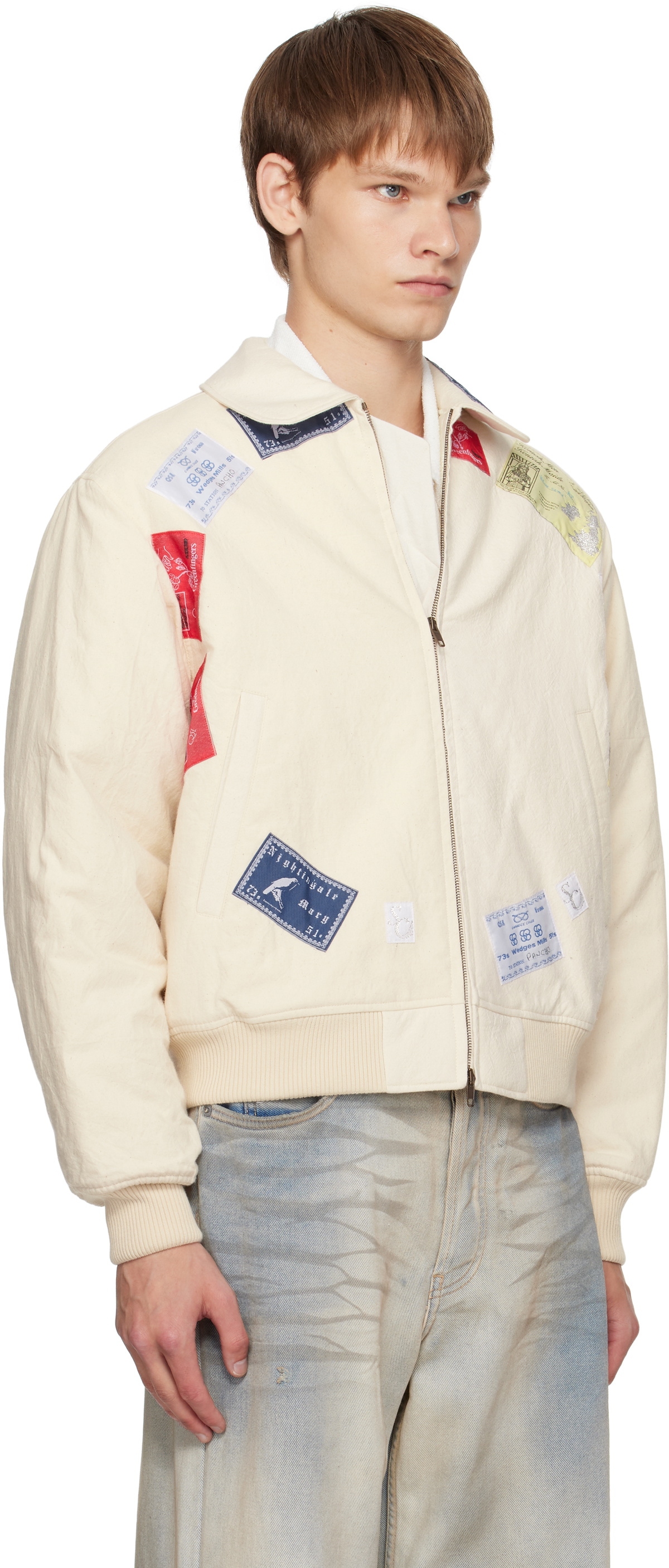 Stefan Cooke Beige CB Patch Bomber Jacket
