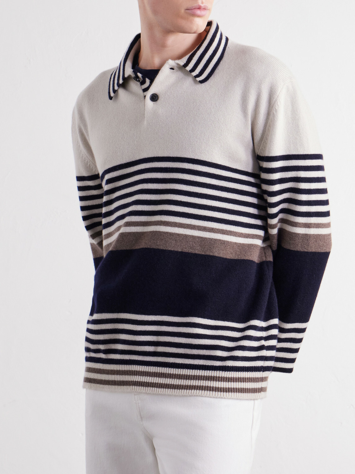 Paul Smith - Striped Cashmere Polo Shirt - Neutrals