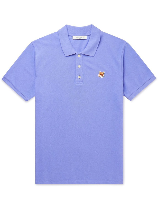 Photo: Maison Kitsuné - Logo-Appliquéd Cotton-Piqué Polo Shirt - Blue