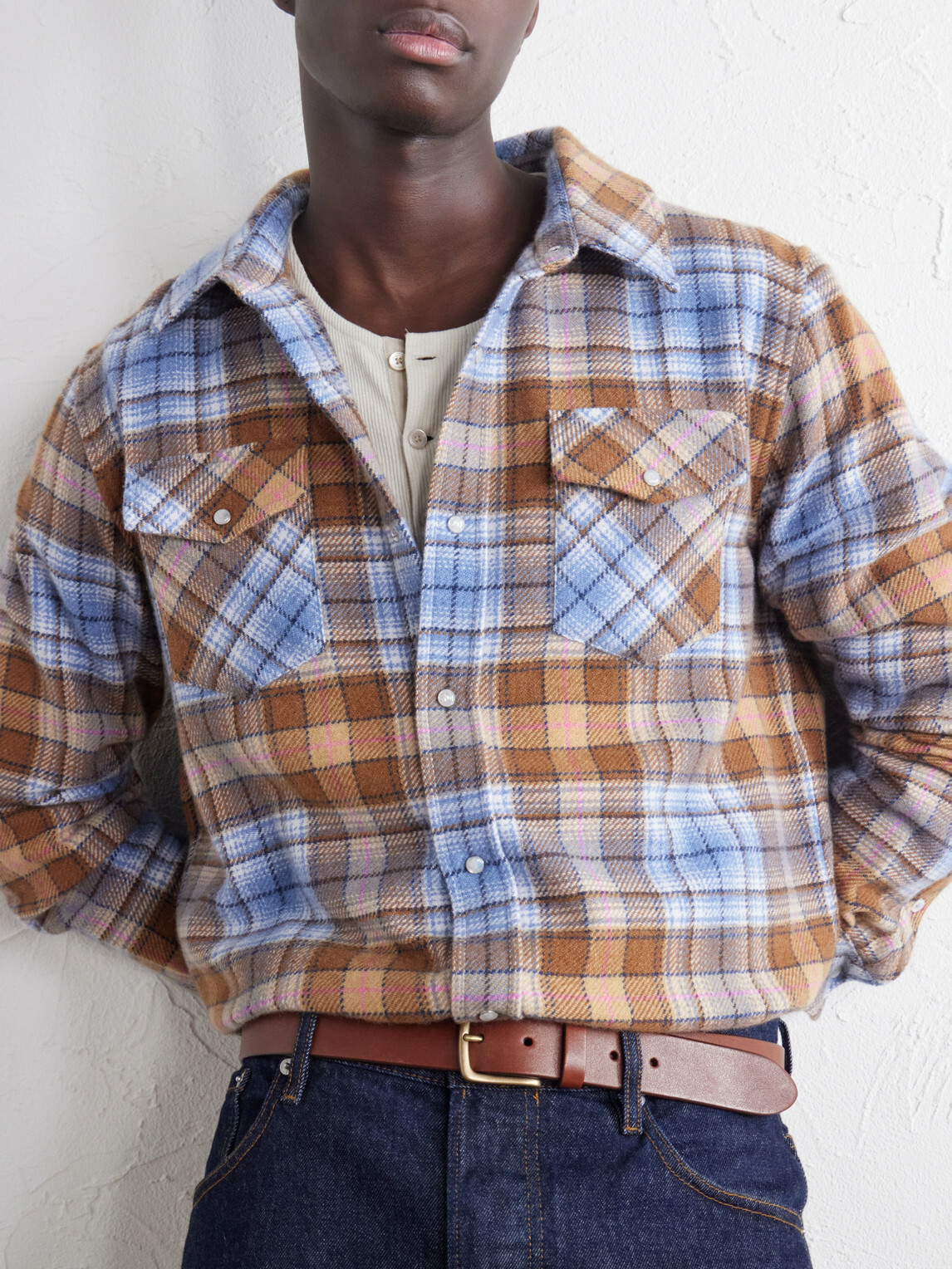 God's True Cashmere - Nomad Checked Cashmere Shirt - Blue