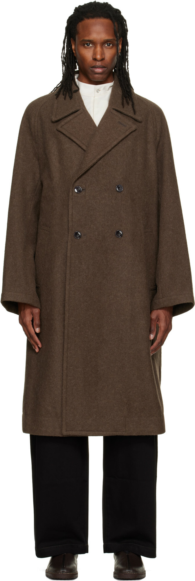 LEMAIRE Brown Double-Breasted Coat