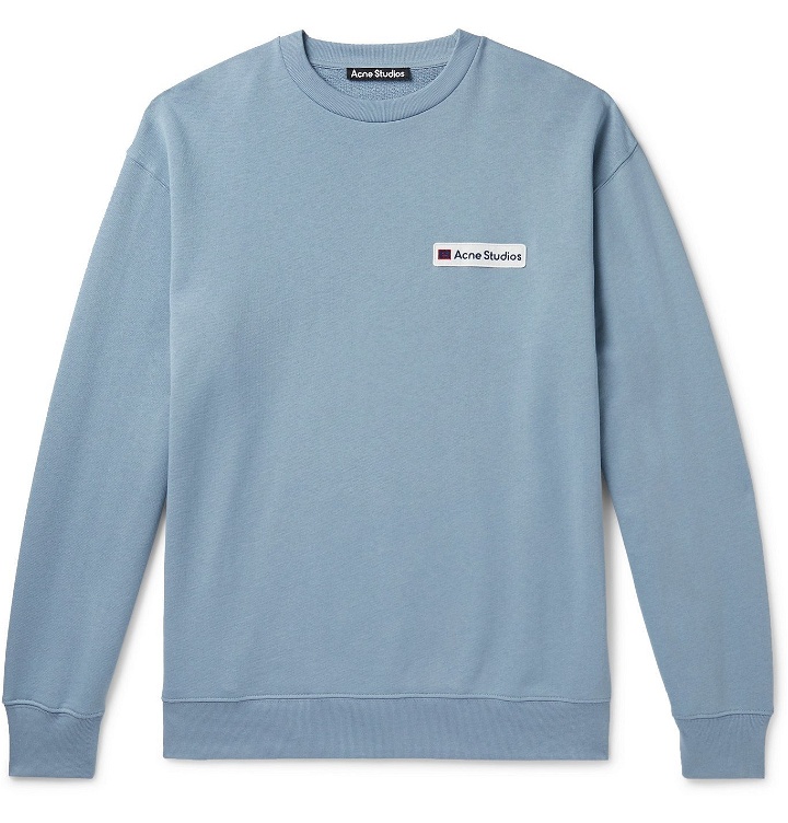 Photo: Acne Studios - Logo-Appliquéd Loopback Cotton-Jersey Sweatshirt - Blue