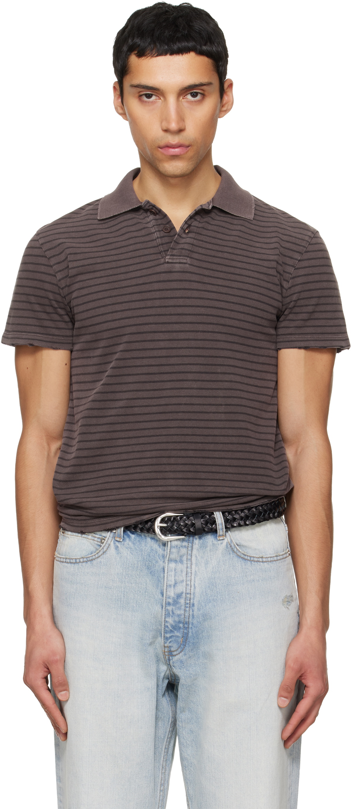 TONYWACK Brown Garment Dyed Stripe Pique Polo