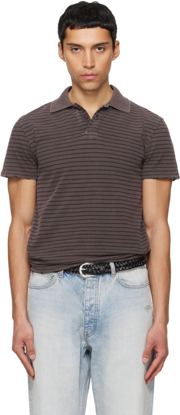 Photo: TONYWACK Brown Garment Dyed Stripe Pique Polo