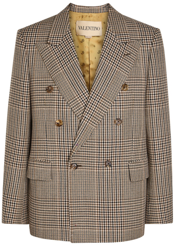 Photo: Valentino Garavani Houndstooth Double-breasted Wool Blazer Beige