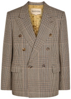 Valentino Garavani Houndstooth Double-breasted Wool Blazer Beige