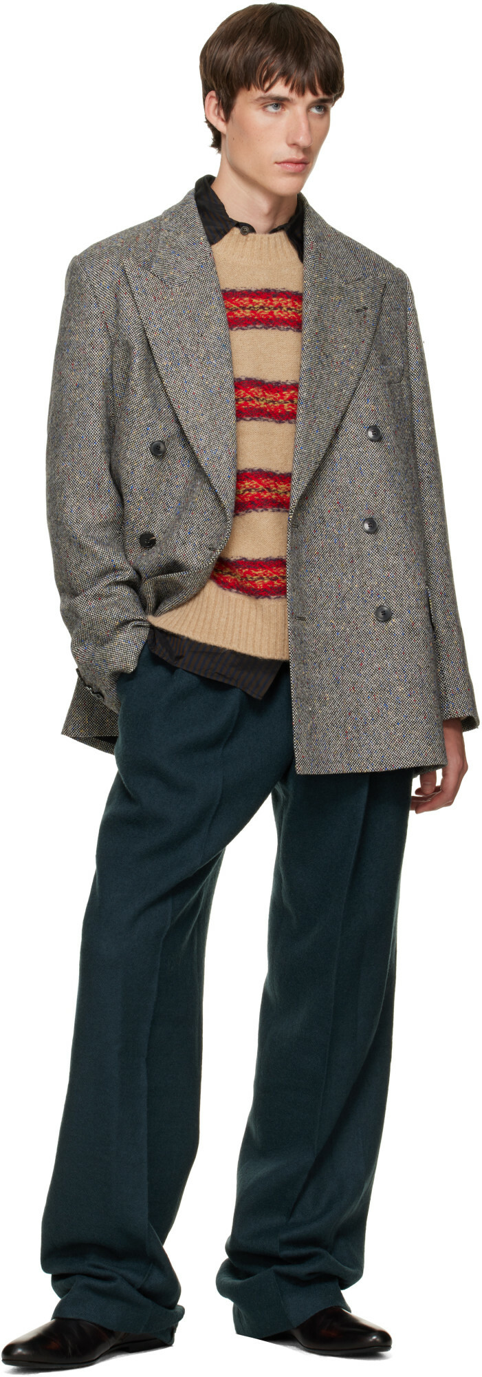 Dries Van Noten Green Pleated Wool Trousers