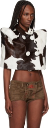 LAURA ANDRASCHKO White & Brown Cow Poncho Shearling Jacket