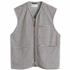 Universal Works Men's Gingham Cotton Zip Gilet in Brown/Sky