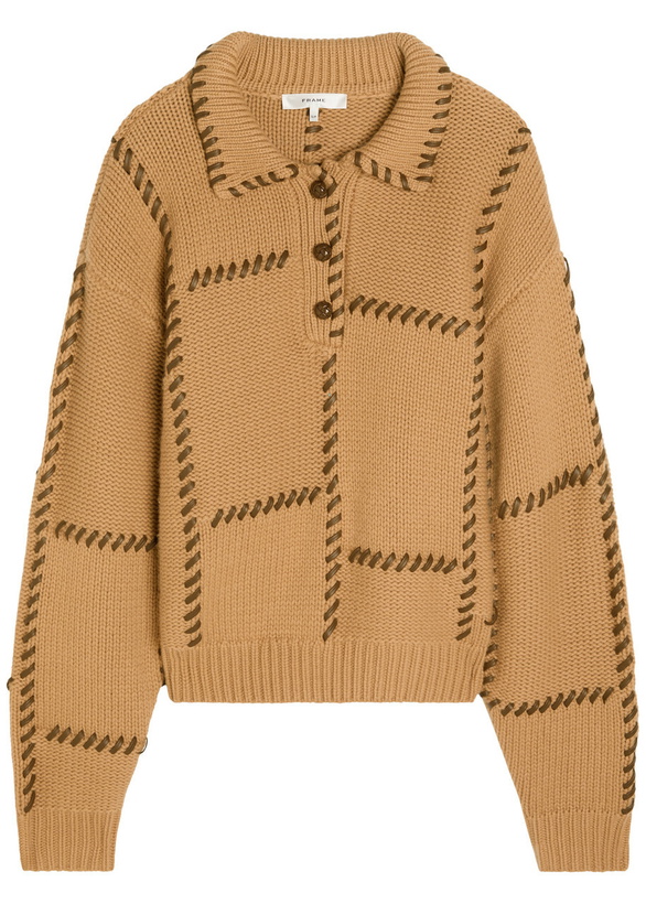 Photo: Frame Leather-stitch Wool and Cashmere-blend Jumper Bronze