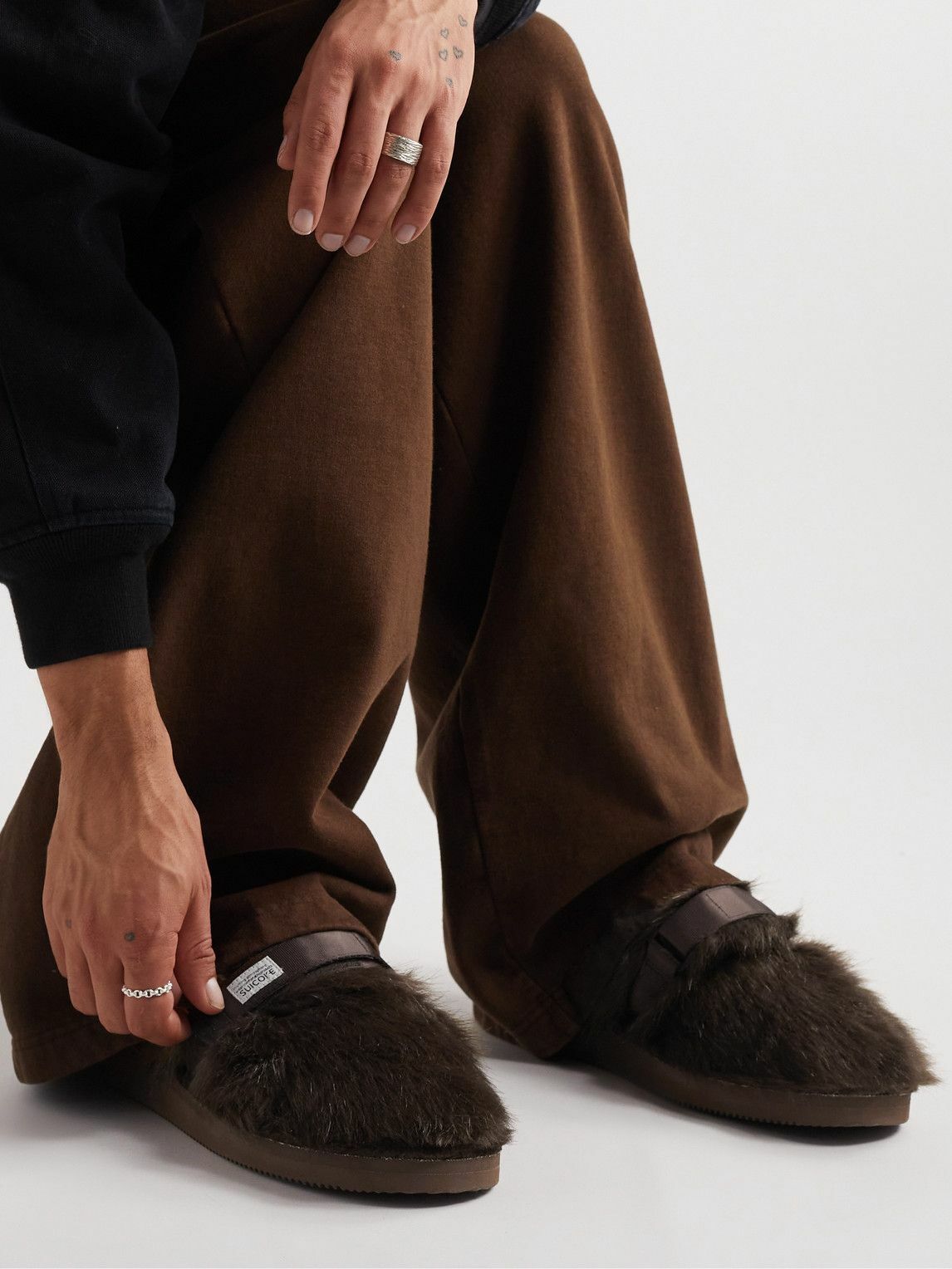 Suicoke - Zavo-2EU Webbing-Trimmed Faux Fur Mules - Brown