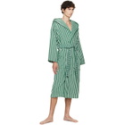 Tekla Green & White Terry Hooded Bathrobe