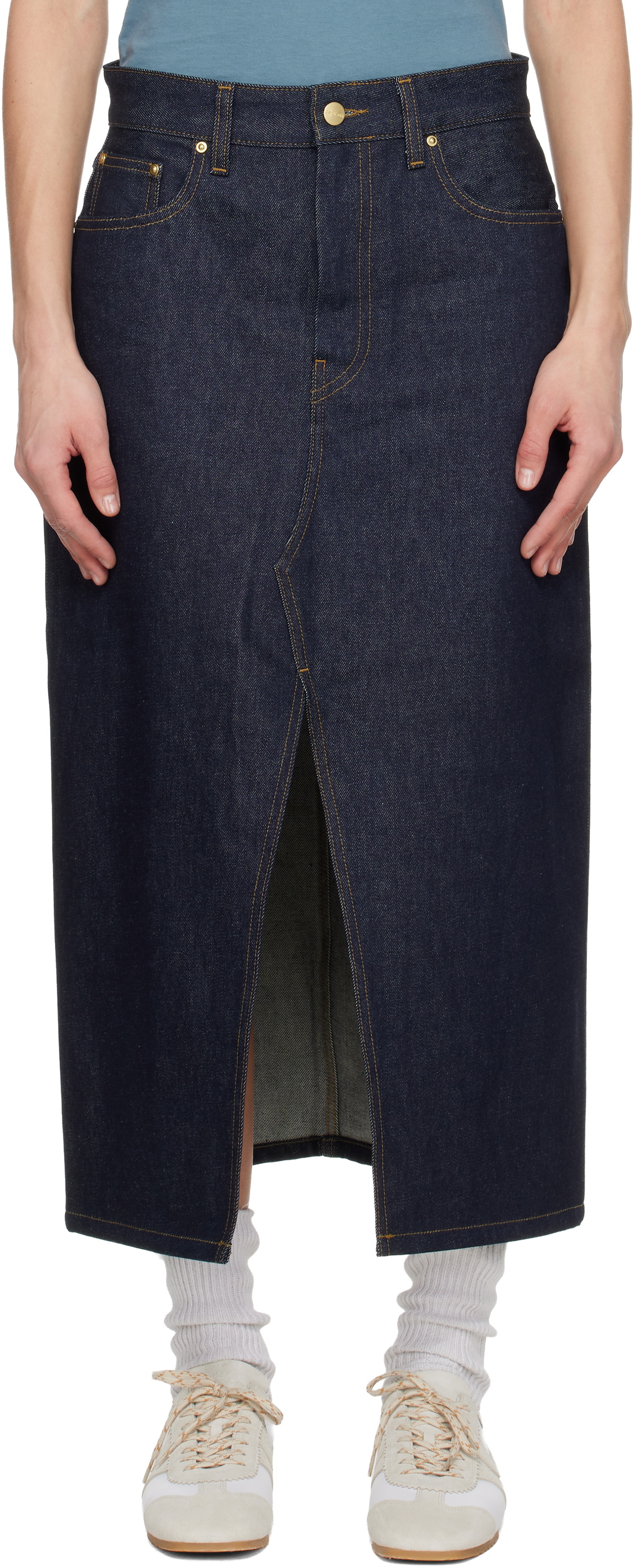 Carhartt Work In Progress Blue Brandon Denim Midi Skirt