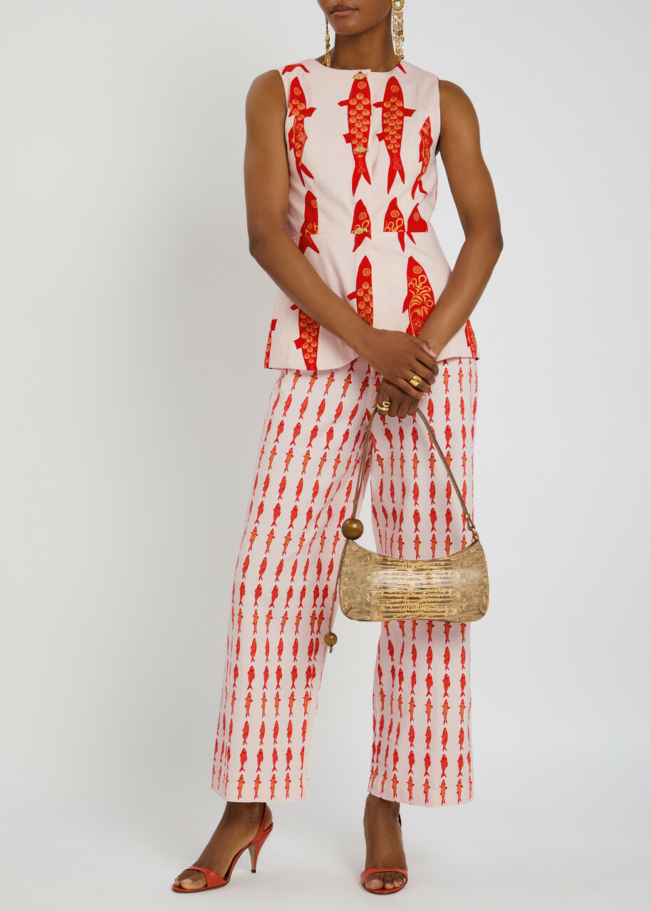 Never Fully Dressed Marina Marra Printed Cotton Trousers White
