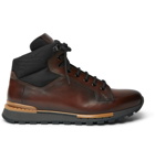 Berluti - Fast Track Leather and Jacquard-Shell Hiking Boots - Men - Brown