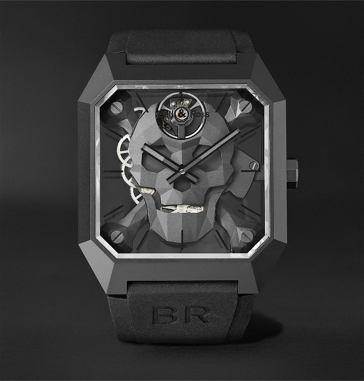 Photo: BELL & ROSS - BR 01 Cyber Skull Limited Edition Hand-Wound 46.5mm Ceramic and Rubber Watch, Ref. No. BR01-CSK-CE/SRB - Black