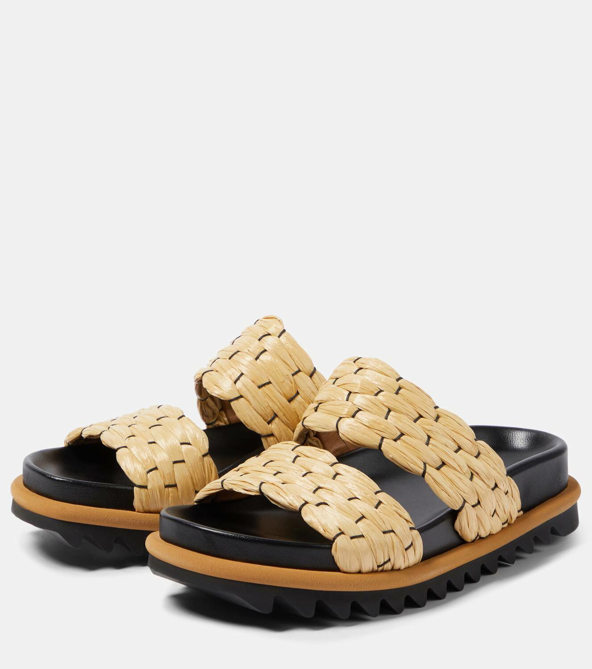 Dries Van Noten Woven and raffia and leather slides