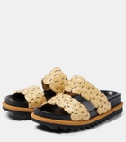 Dries Van Noten Woven and raffia and leather slides