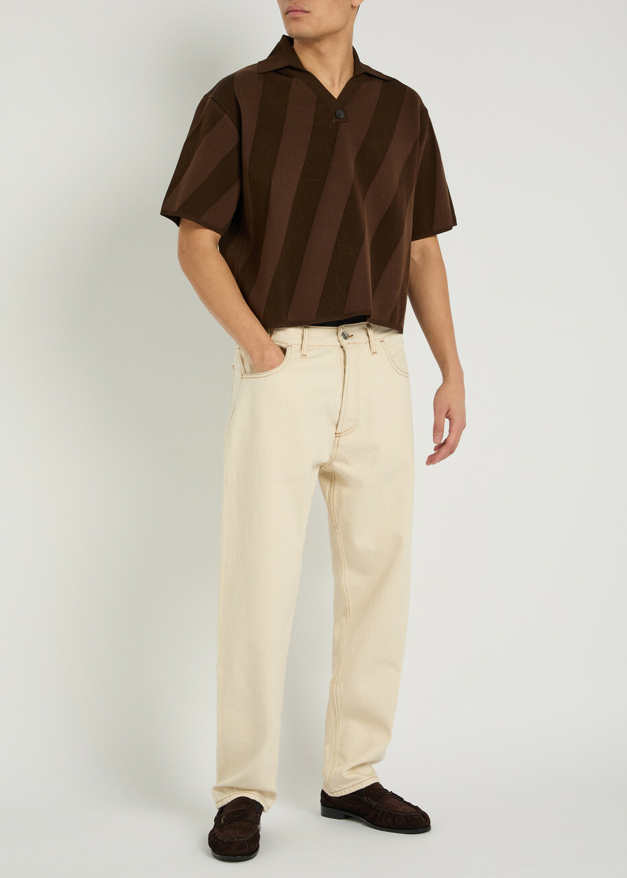 Jacquemus Le Polo Maille Striped Close-knit Polo Shirt Brown