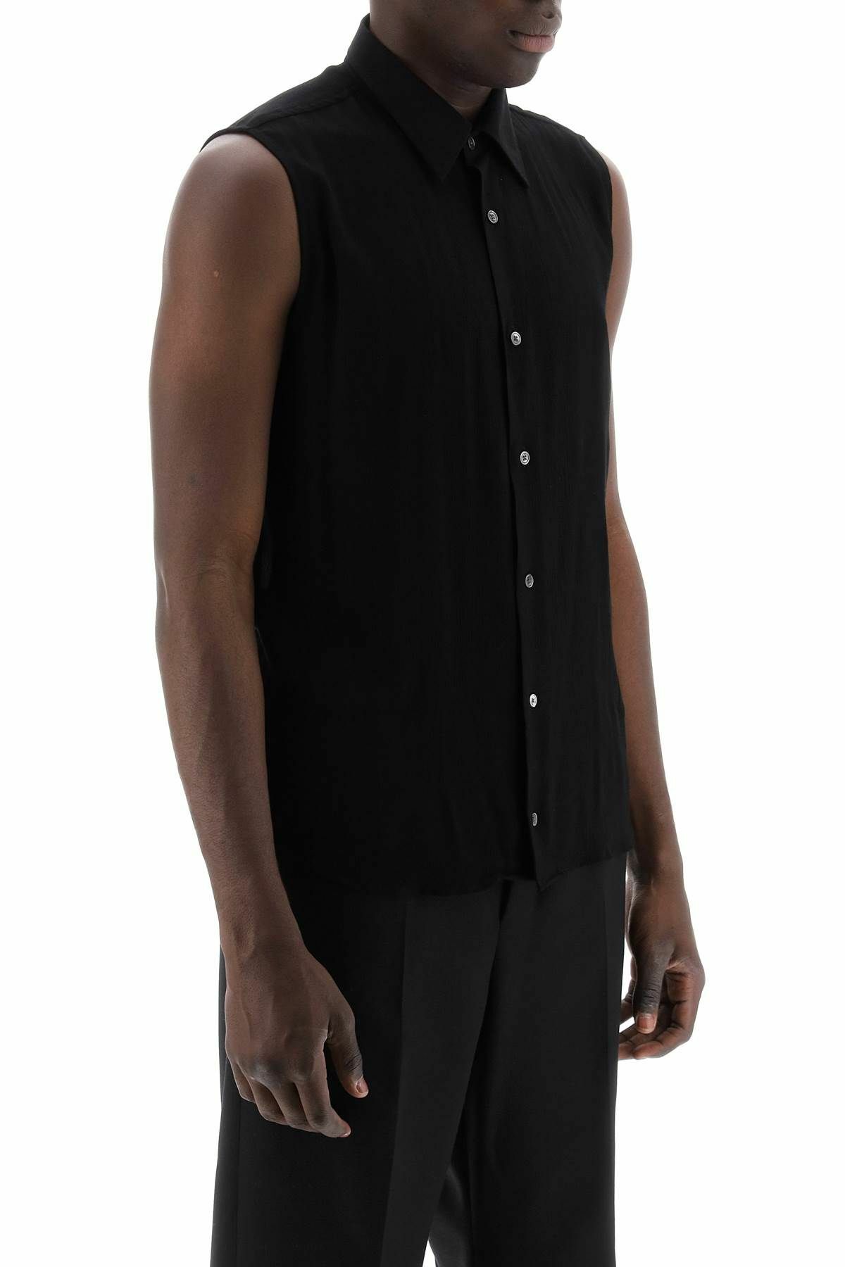 AMI ALEXANDRE MATIUSSI textured voile sleeveless shirt Black