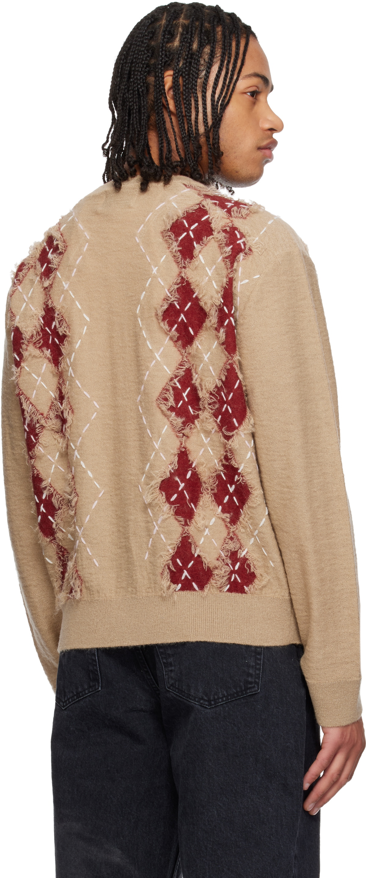 Solid Homme Beige Argyle Roundneck Cardigan