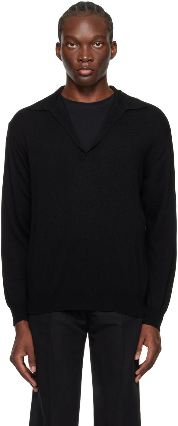 AURALEE Black Skipper Long Sleeve Polo Auralee