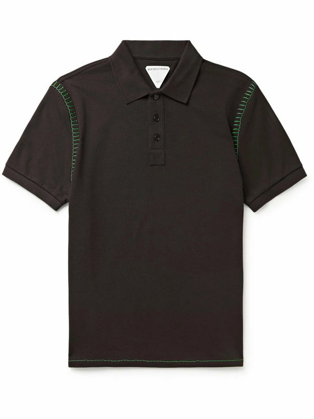 Photo: Bottega Veneta - Embroidered Cotton-Piqué Polo Shirt - Brown