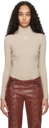 Courrèges Beige Reedition Rib Knit Mock Neck Sweater