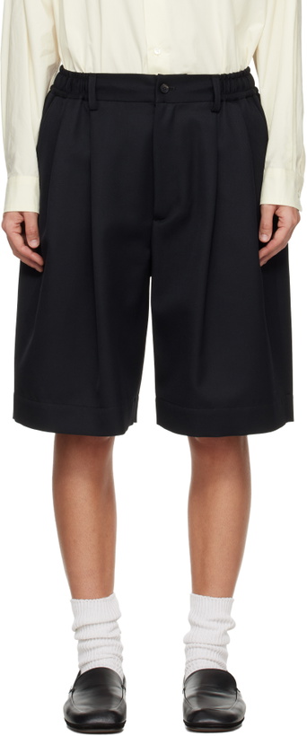 Photo: ssstein Black Wool Kersey Wide Easy Shorts