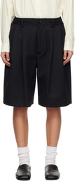 ssstein Black Wool Kersey Wide Easy Shorts