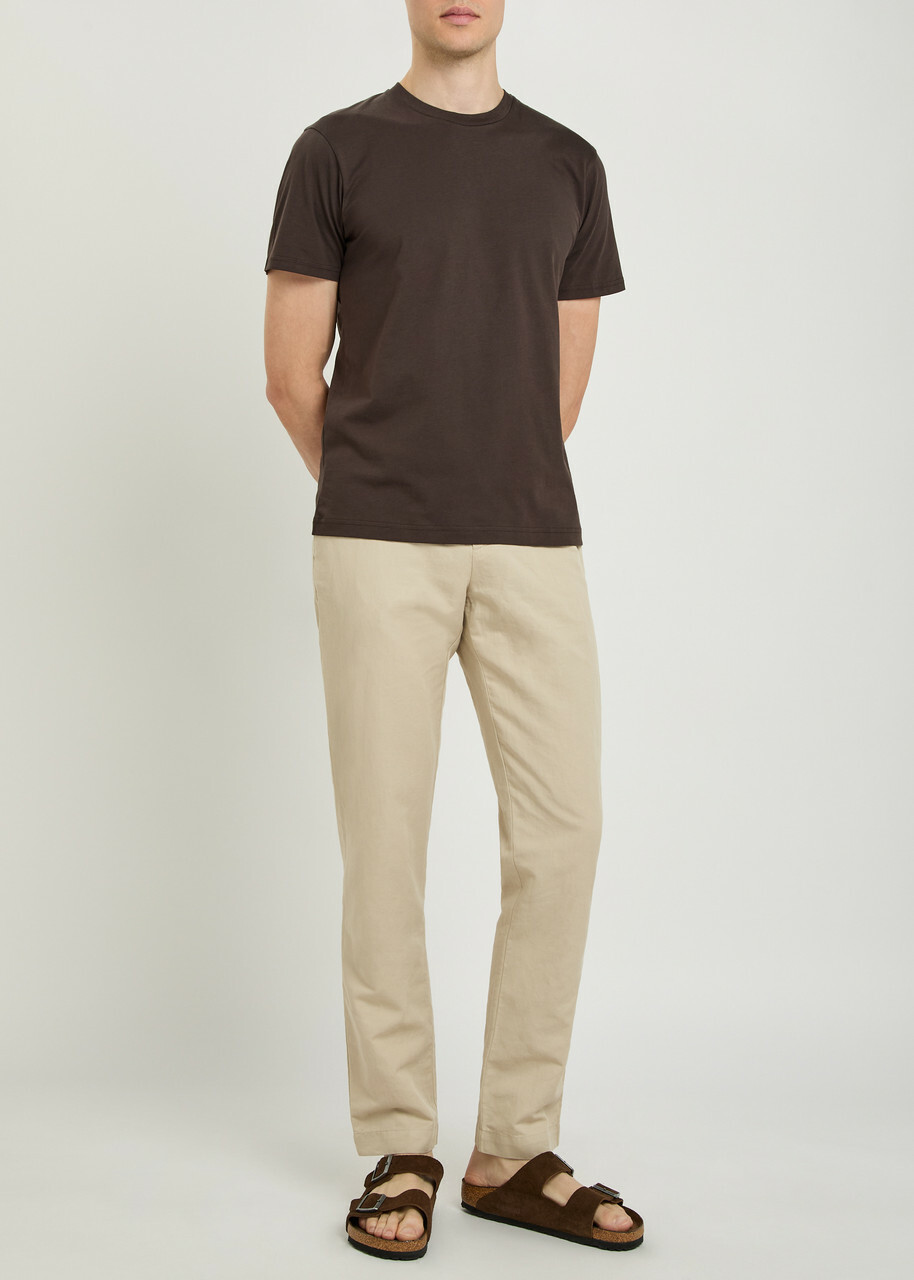 Sunspel Cotton and Linen-blend Tapered-leg Trousers Ecru