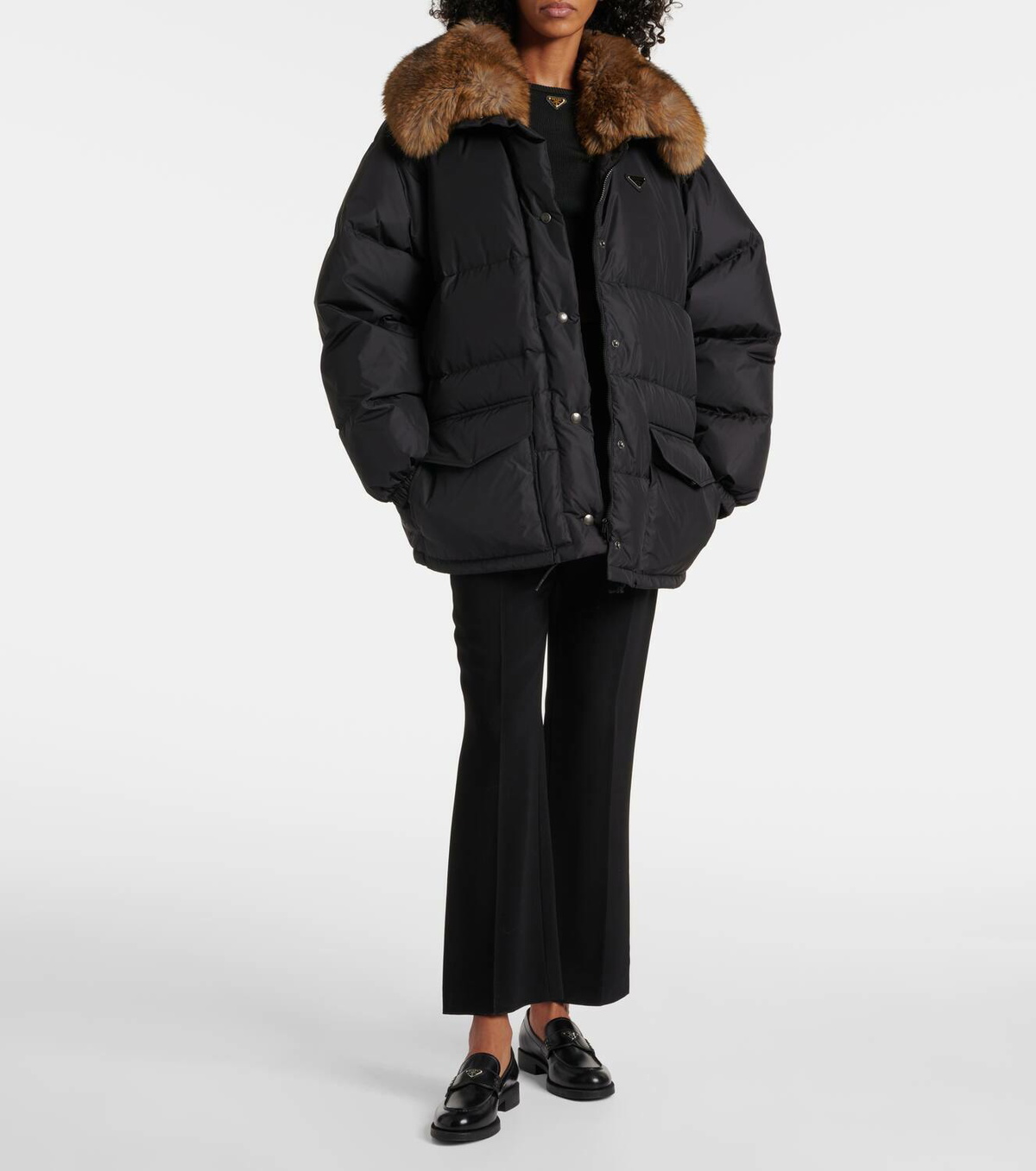 Prada Faux fur-trimmed down jacket