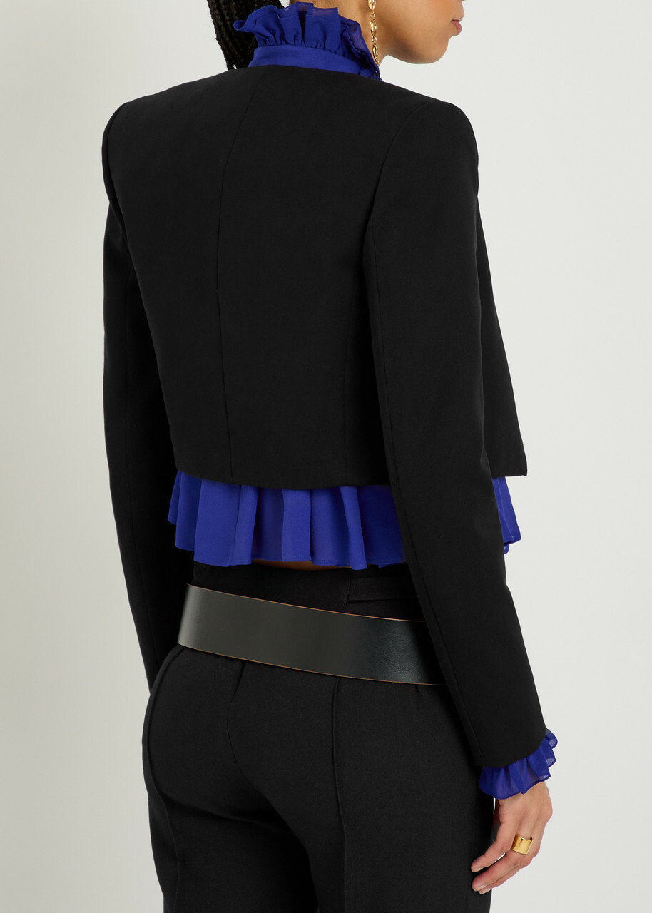 Chloe Scalloped Cropped Stretch-wool Blazer Black