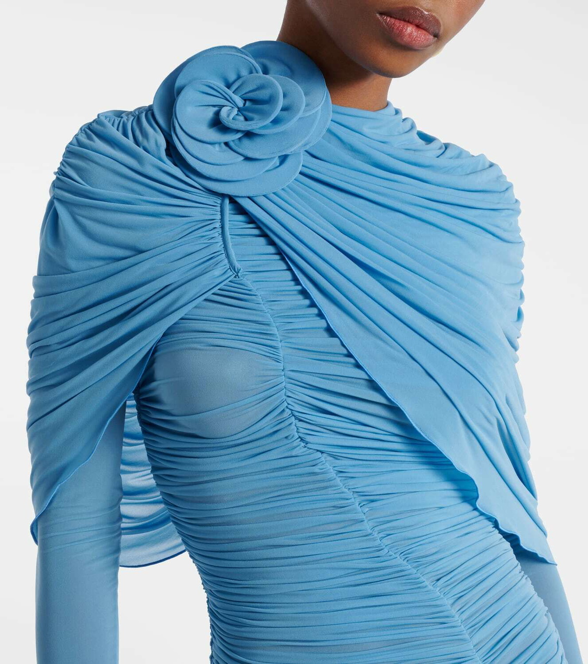 Magda Butrym Floral-appliqué ruched caped midi dress