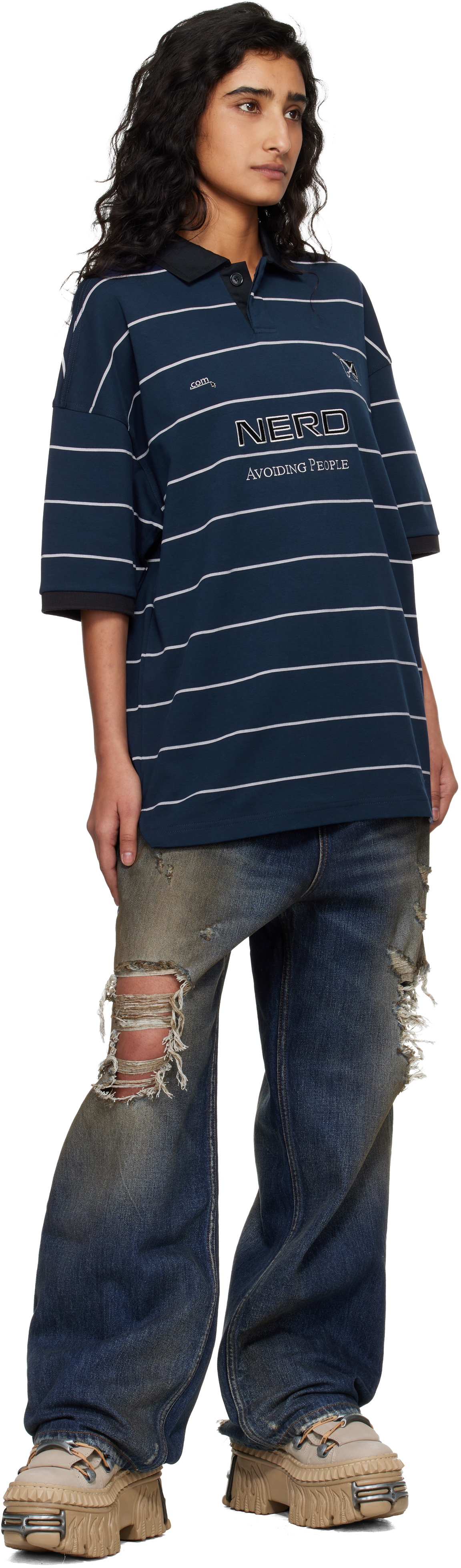 VETEMENTS Navy 'Nerd' Football Polo