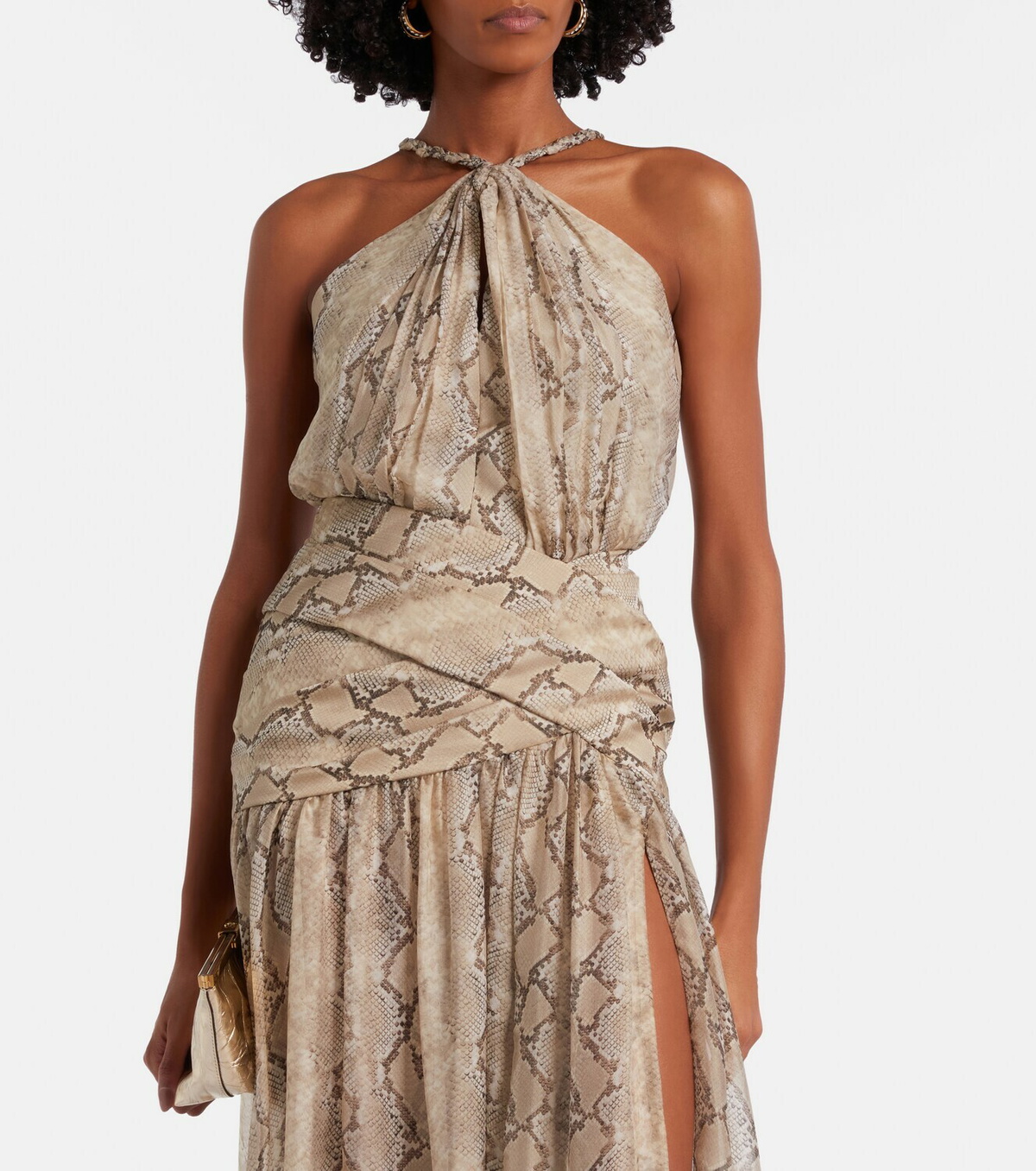 Elie Saab Snake-print silk chiffon halterneck maxi dress