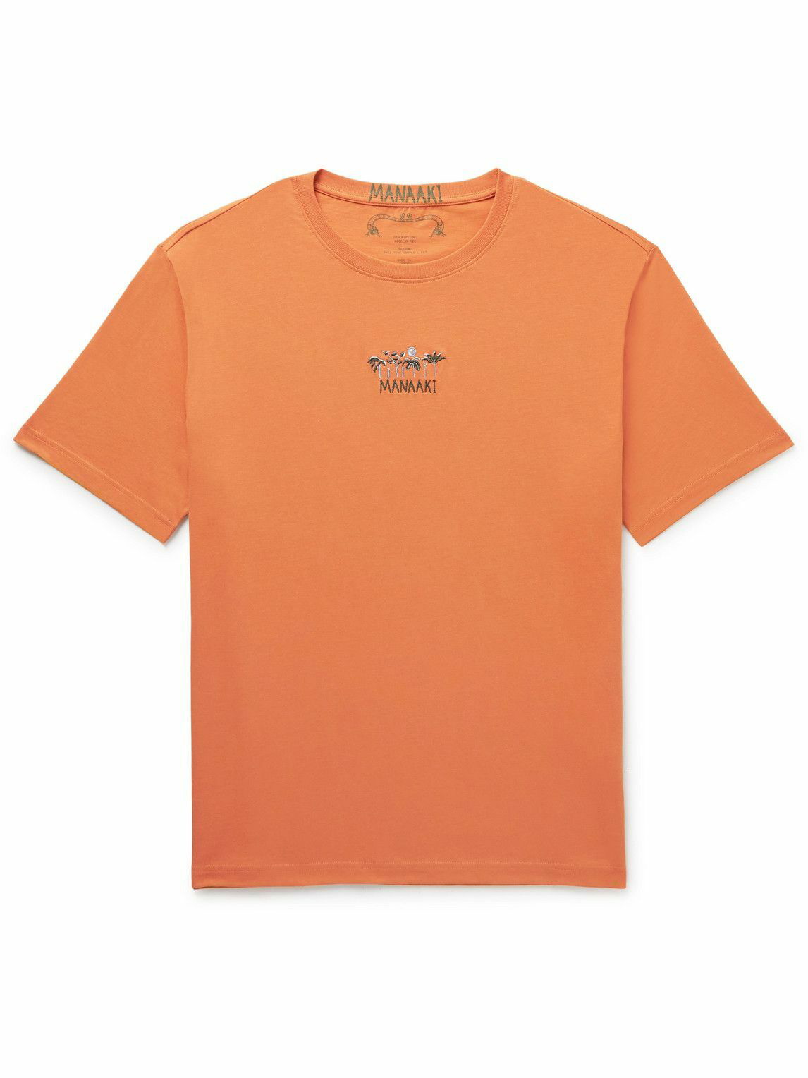 MANAAKI - Logo-Embroidered Cotton-Jersey T-Shirt - Orange MANAAKI