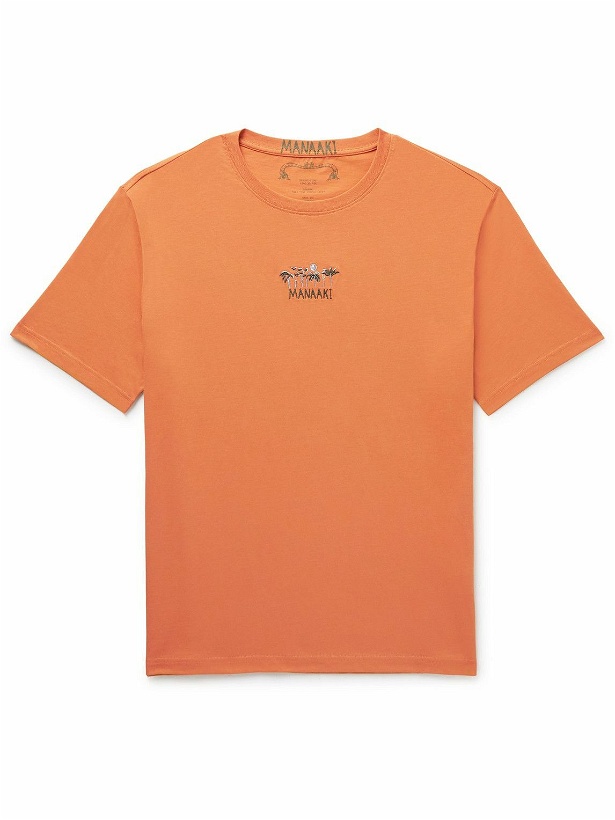 Photo: MANAAKI - Logo-Embroidered Cotton-Jersey T-Shirt - Orange