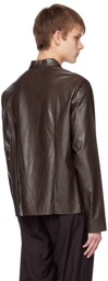TheOpen Product SSENSE Exclusive Brown Slit Faux-Leather Jacket