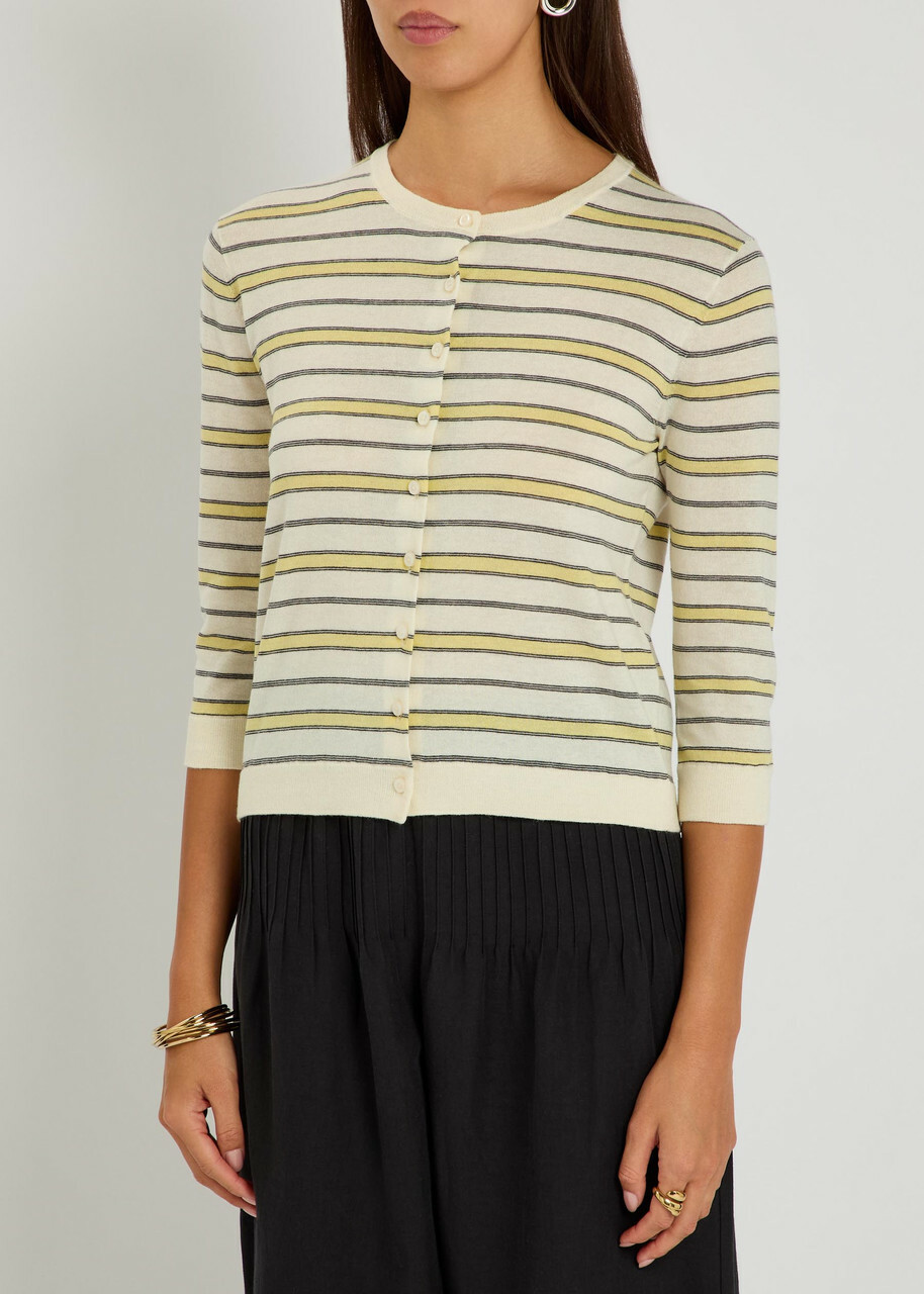 Vince Striped Cotton and Cashmere-blend Cardigan Yellow